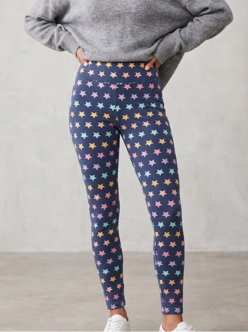 Girls' Navy Star Print High-Rise Leggings